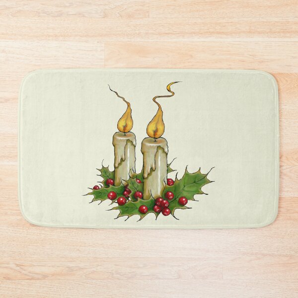 Item preview, Traditional Christmas Candles With Big Flames Holly and Berries designed and sold by JoyfulWhimsy.