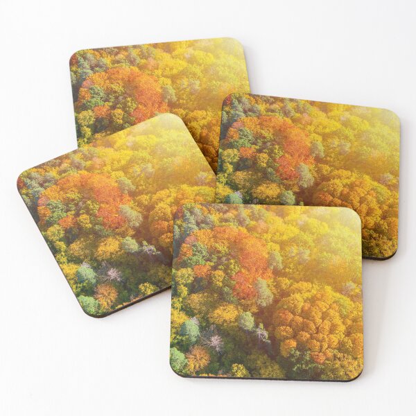 Item preview, Aerial view of color autumn forest and sunset designed and sold by Lukasz Szczepanski.