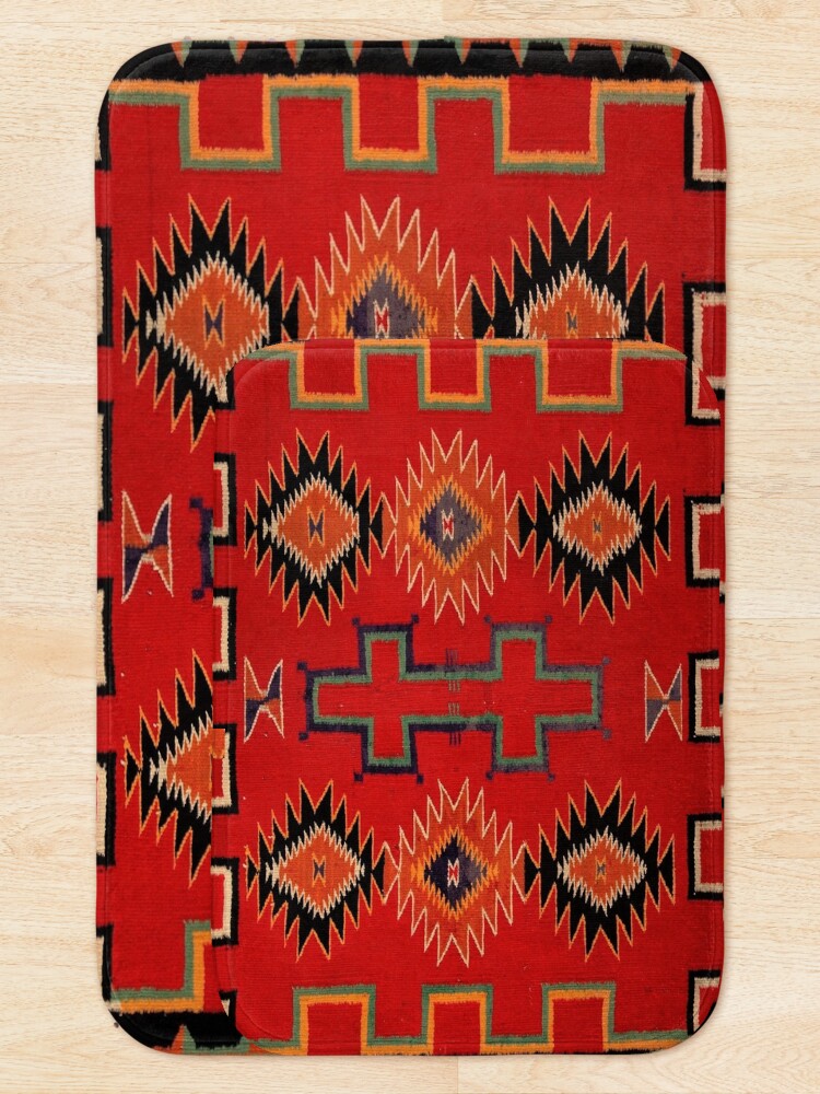 Alternate view of 1890 NAVAJO SADDLE BLANKET - UNALTERED SCAN OF ORIGINAL WORTH $38,000 - AUTHENTIC ORIGINAL COLORS Bath Mat