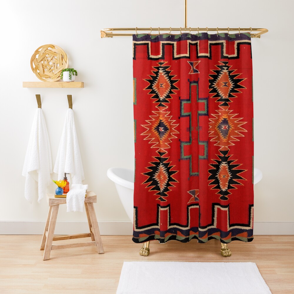 1890 NAVAJO SADDLE BLANKET - UNALTERED SCAN OF ORIGINAL WORTH $38,000 - AUTHENTIC ORIGINAL COLORS Shower Curtain