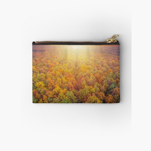 Item preview, Aerial view of road through colorful autumn forest and beautiful sunset designed and sold by Lukasz Szczepanski.
