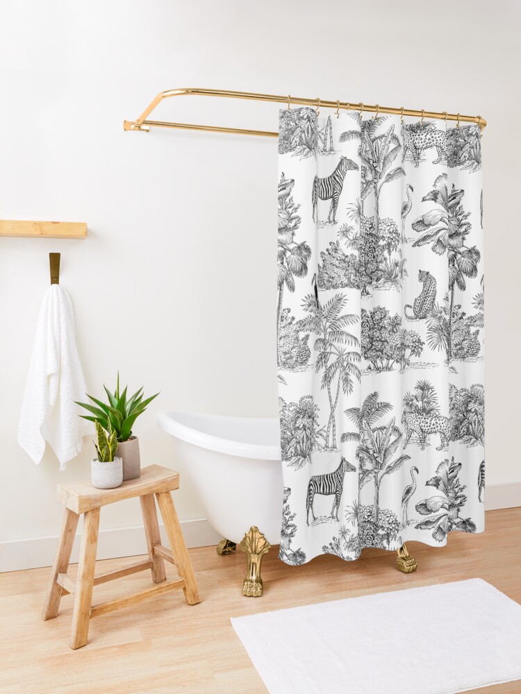 Alternate view of jungle toile Shower Curtain