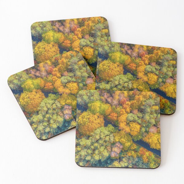 Item preview, Aerial view of road through colorful autumn forest designed and sold by Lukasz Szczepanski.