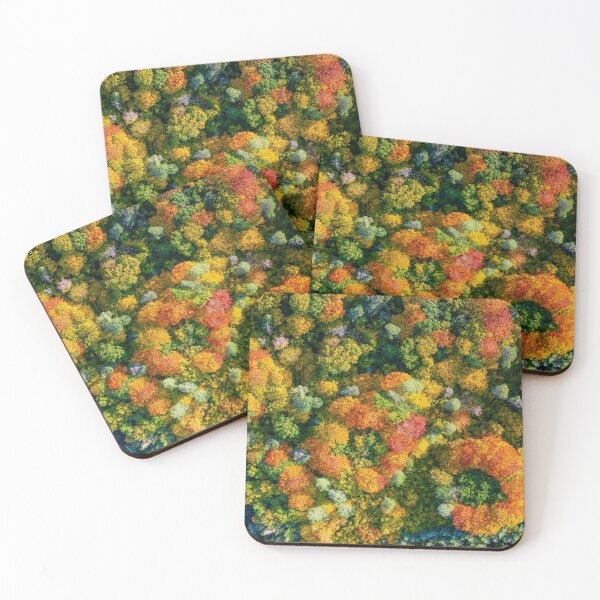 Item preview, Aerial top down view of vibrant colorful autumn forest designed and sold by Lukasz Szczepanski.