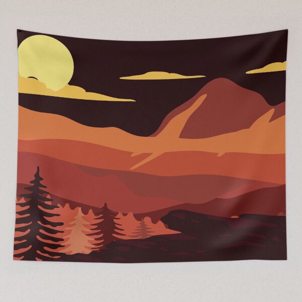 Item preview, Fascinating mountain landscape, misty forest, flat design, yellow, red watercolor design. Iphone or Samsung phone Case & Cover designed and sold by RoManSmArt.