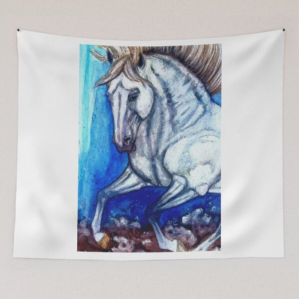 Item preview, Andalusian horse galloping watercolor painting designed and sold by horseaddicted.