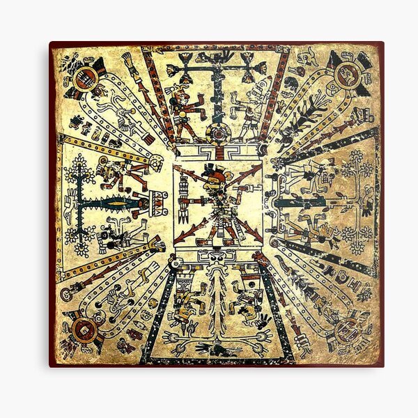 Aztec cosmological drawing with the god Xiuhtecuhtli. Metal Print