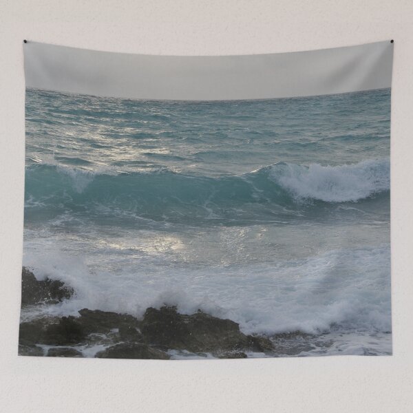 Item preview, Stormy Ocean Waves on the Rocks with Cloudy Sky designed and sold by pbstylesetters.