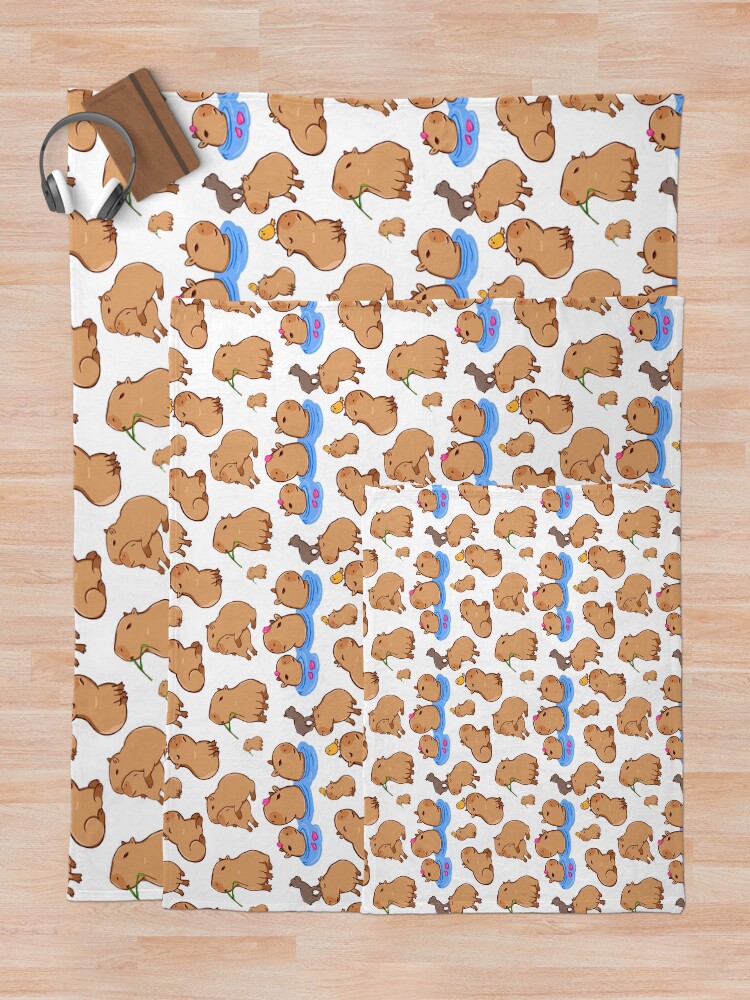 Thumbnail 5 of 6, Throw Blanket, Capybara Pattern designed and sold by manydoodles.