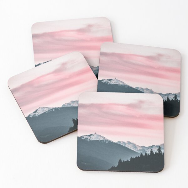 Item preview, Snow capped mountains under the pink cloudy skies designed and sold by Dear-Ashlin.