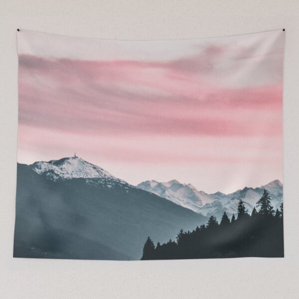 Item preview, Snow capped mountains under the pink cloudy skies designed and sold by Dear-Ashlin.