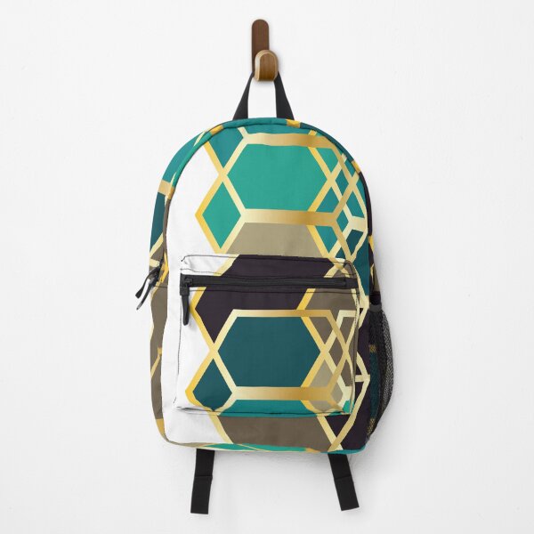 Item preview, Art-deco modern contemporary hexagons shades of blue gold foil designed and sold by Lilith-Designs.