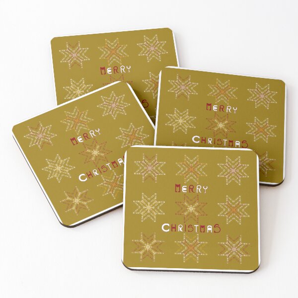 Item preview, Merry Christmas With Stars - Gold Background- Geometric stars - Handmade letters - Colorful - Green Background designed and sold by BDLVandFriends.