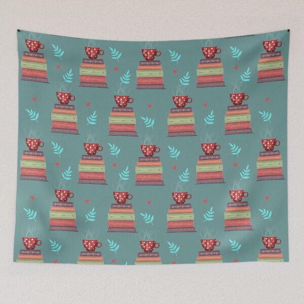 Item preview, Books and Coffee Pattern - Green designed and sold by Kittys-Art.