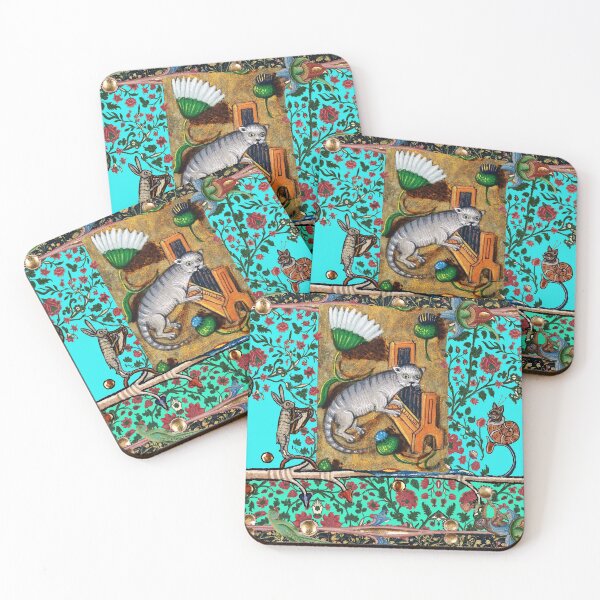 Item preview, WEIRD MEDIEVAL BESTIARY MAKING MUSIC, Cat Playing Organ,Harpist Rabbit,Snail Cat in Blue designed and sold by BulganLumini.