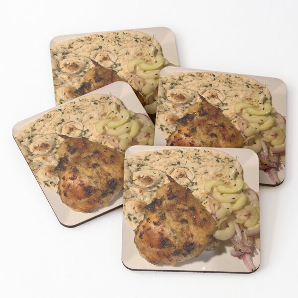 Item preview, Lemon Chicken, Cucumber salad and Garlic naan designed and sold by BadMenuPhotos.