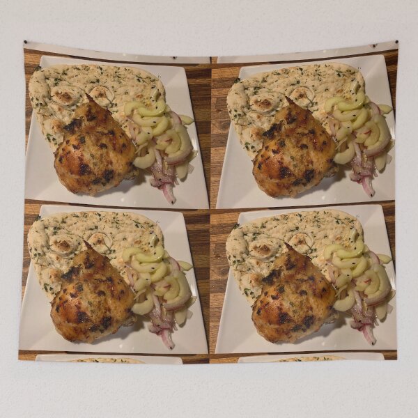Item preview, Lemon Chicken, Cucumber salad and Garlic naan designed and sold by BadMenuPhotos.
