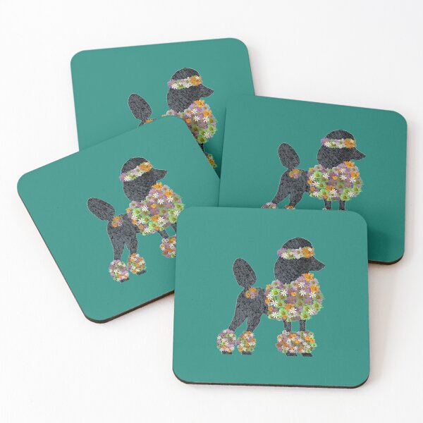 Item preview, Black poodle in funky flowers designed and sold by ThePoodleandCo.