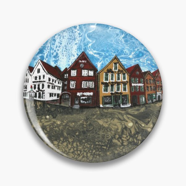 Item preview, Bryggen Bergen / acrylic pour designed and sold by Rina Arling.