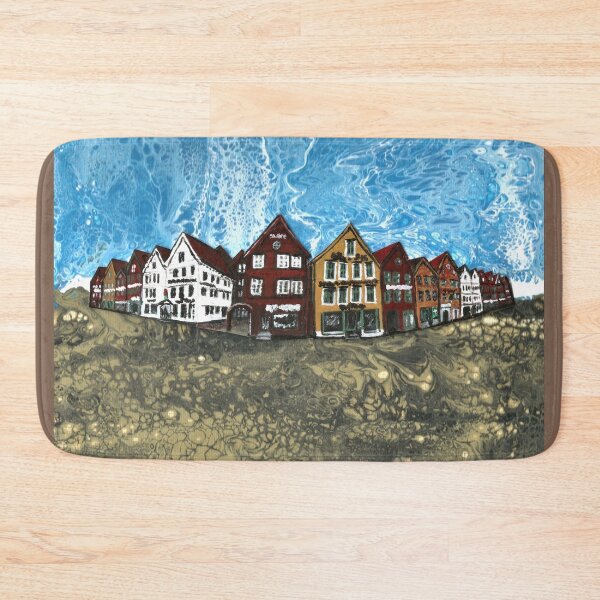Item preview, Bryggen Bergen / acrylic pour designed and sold by Rina Arling.