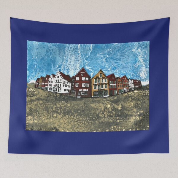 Item preview, Bryggen Bergen / acrylic pour designed and sold by Rina Arling.