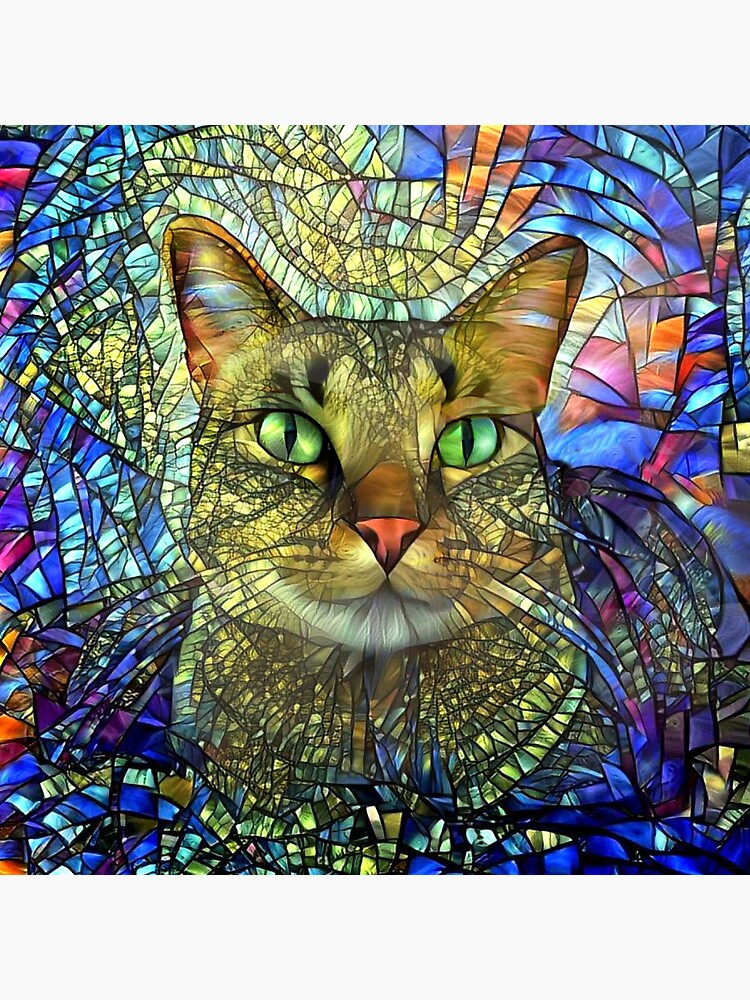 CAT PAINTING, Stained store glass painting, Colorful cat