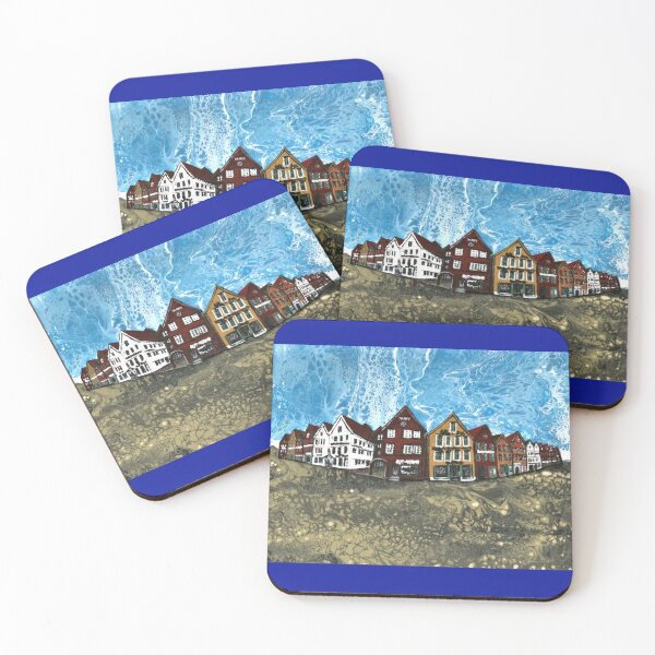 Item preview, Bryggen Bergen / acrylic pour designed and sold by Rina Arling.