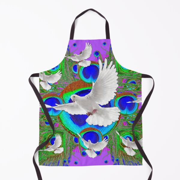Item preview, WHITE DOVES ON BLUE & LILAC PEACOCK  EYE FEATHERS ART designed and sold by sharlesart.