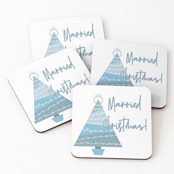 Item preview, Married Christmas Newlywed Snowy Blue Tree designed and sold by Punderstandable.