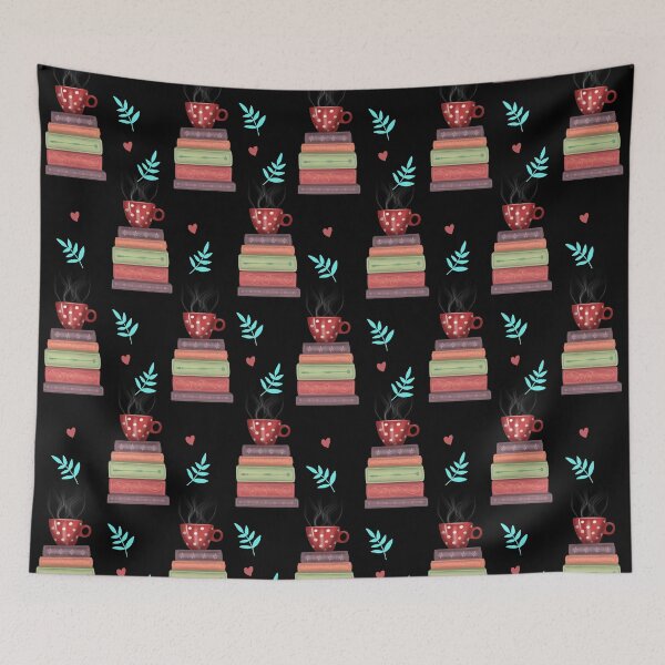 Item preview, Books and Coffee Pattern - Black designed and sold by Kittys-Art.