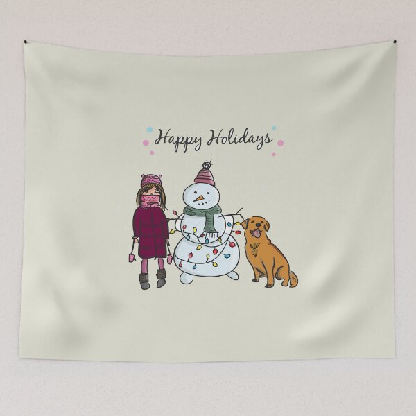 Item preview, Happy holidays with snowman a girl and a happy dog it's a happy winter designed and sold by Maria-Dreaming.