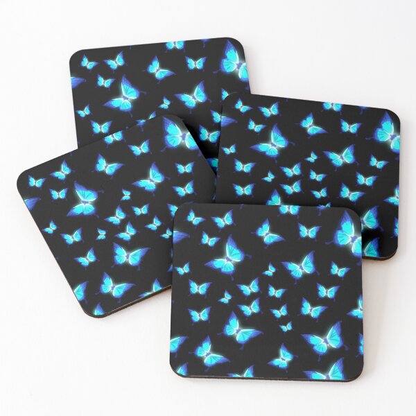 Item preview, Glowing Butterflies infinite pattern blue on black designed and sold by LadyOfArden.
