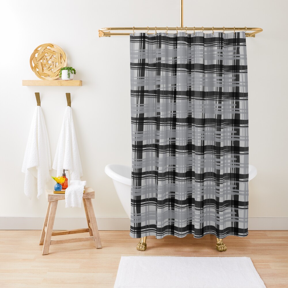 Grey Plaid Shower Curtain