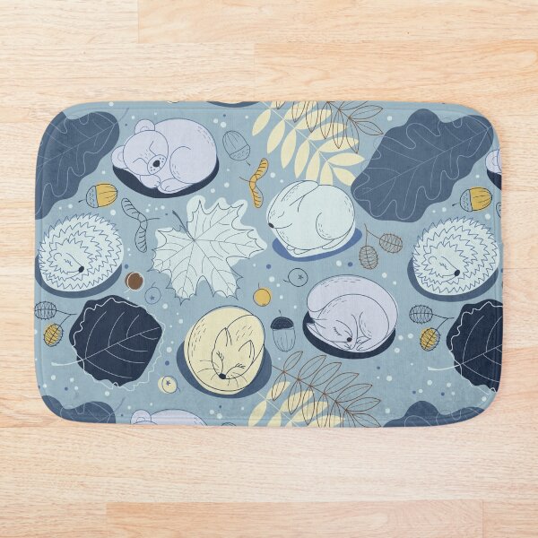 Item preview, Seamless pattern with leaves and fox, bear, hare, hedgehog and squirrels in winter. designed and sold by Yuka-Krable.