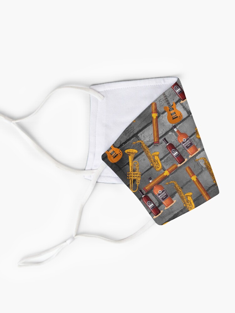 Alternate view of Jazz whiskey and cigars pattern Mask