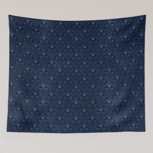 Item preview, An extremely ornate blue rose on a black damask with a dark blue background design designed and sold by AnnieHochmann.