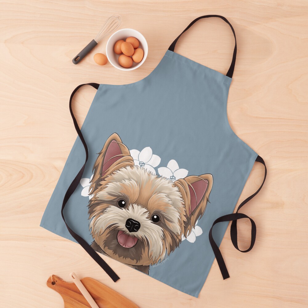 Peeking Yorkie (Flower Version) Apron