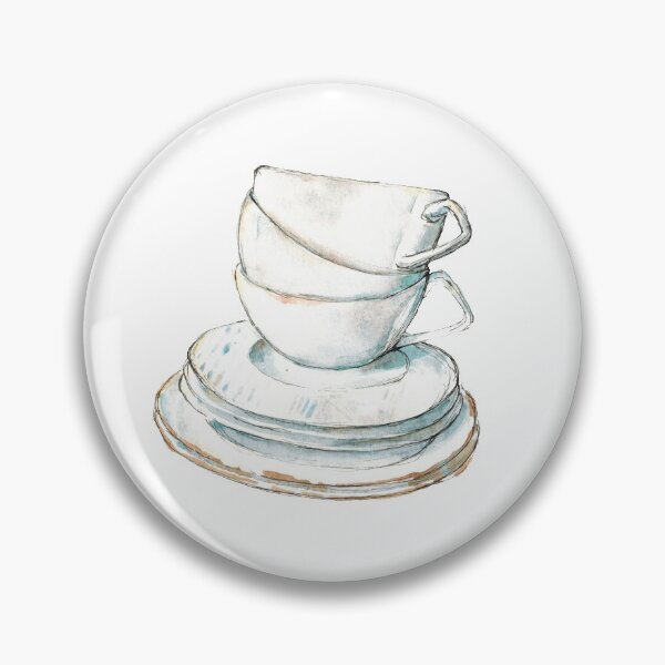Item preview, Watercolor hand drawn sketch illustration of stack of cups and plates designed and sold by FuzzyLogicKate.