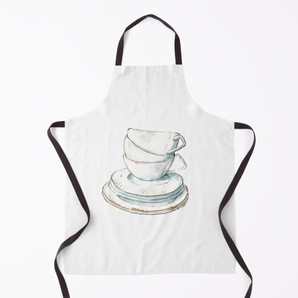 Item preview, Watercolor hand drawn sketch illustration of stack of cups and plates designed and sold by FuzzyLogicKate.