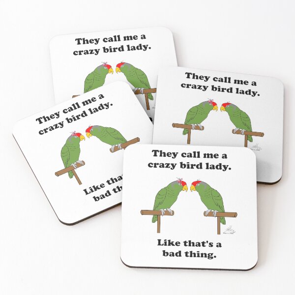 Item preview, Crazy Bird lady with Red-crowned Amazons. designed and sold by Laughing Parrot Studio.