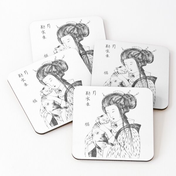 Item preview, Japanese geisha with cat sketch designed and sold by CatMadePattern.