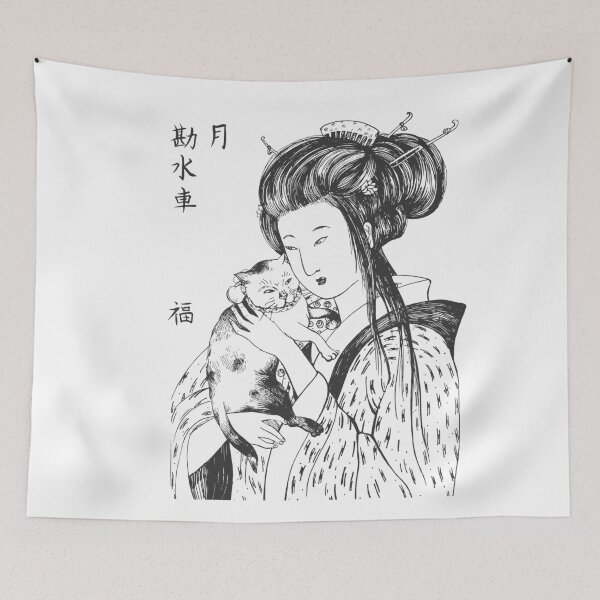 Item preview, Japanese geisha with cat sketch designed and sold by CatMadePattern.