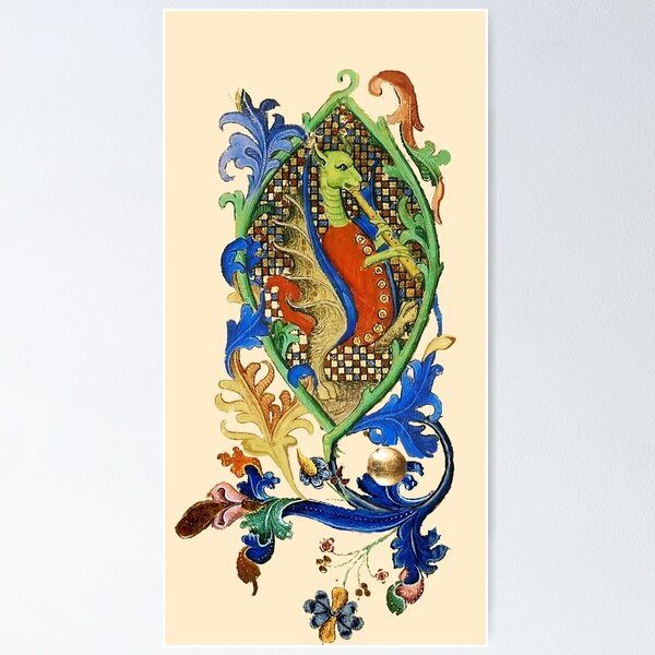 Item preview, WEIRD MEDIEVAL BESTIARY MAKING MUSIC  Green Dragon Playing Flute designed and sold by BulganLumini.