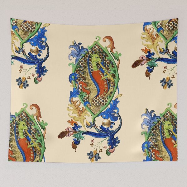 Item preview, WEIRD MEDIEVAL BESTIARY MAKING MUSIC  Green Dragon Playing Flute designed and sold by BulganLumini.