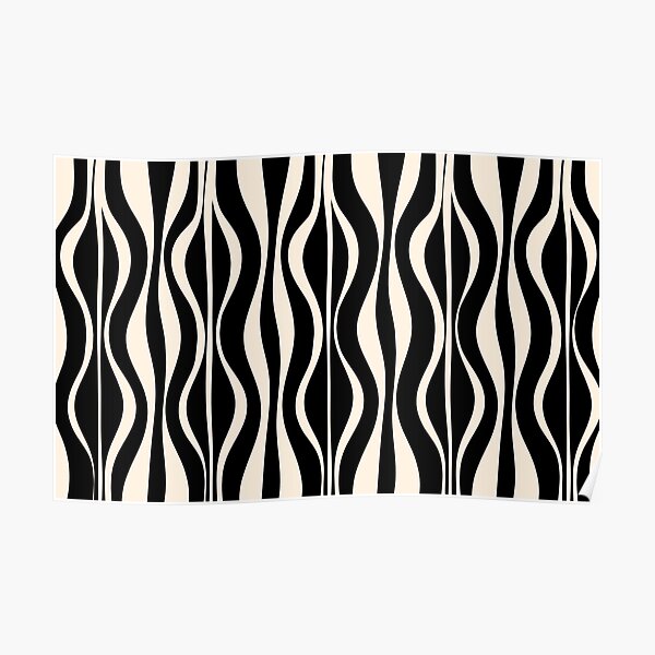 Hourglass Abstract Midcentury Modern Retro Mod Pattern in Black and Almond Cream Poster
