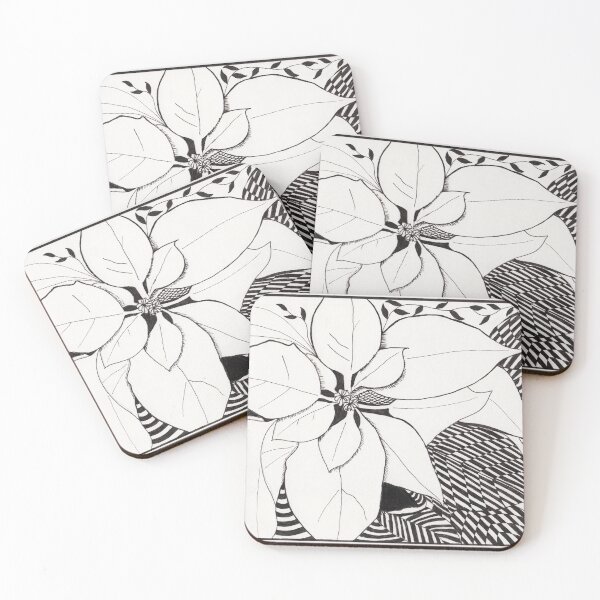Item preview, Zentangle Poinsettia Christmas Art Black and White designed and sold by The Elderberry Blossom.