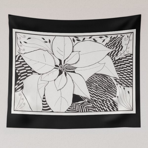 Item preview, Zentangle Poinsettia Christmas Art Black and White designed and sold by The Elderberry Blossom.