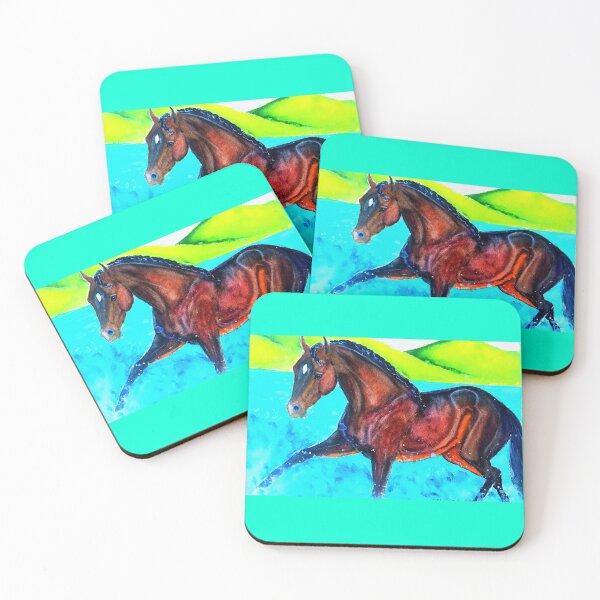 Item preview, Bay horse splashing watercolor painting designed and sold by horseaddicted.