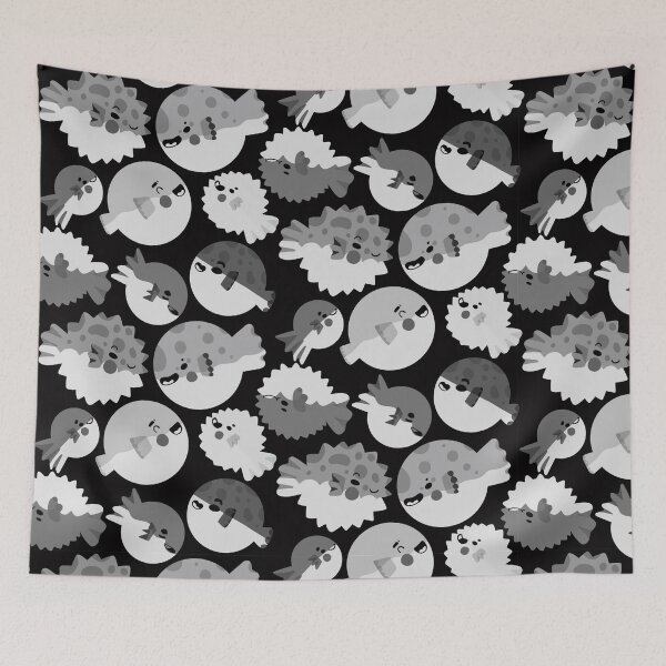 Item preview, Cute Pufferfish - Black and White Monochromatic Cartoon  designed and sold by TheRainbowRoom.