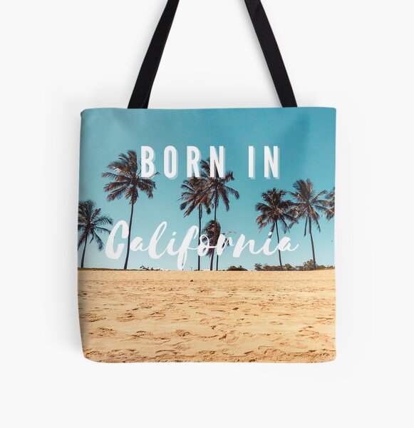 Sandy Beach With Palm Trees And Small Tote Bag